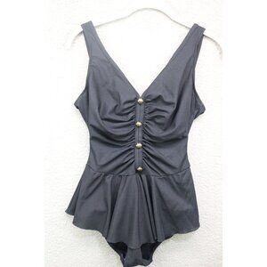 Basic Editions Vintage One Piece Black Swimsuit-Size 9/10-Y2K-90's